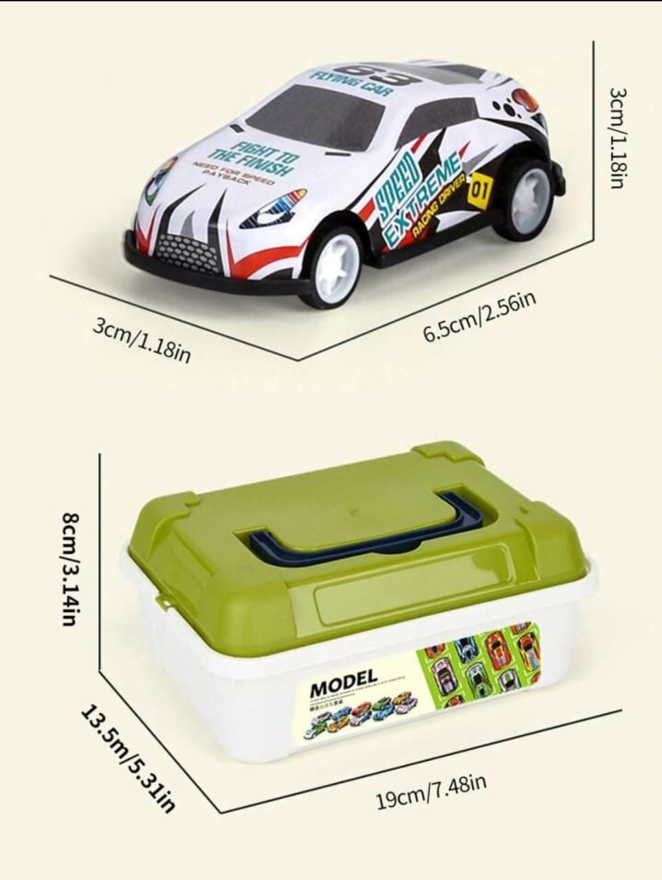 Pull back metal cars in a box