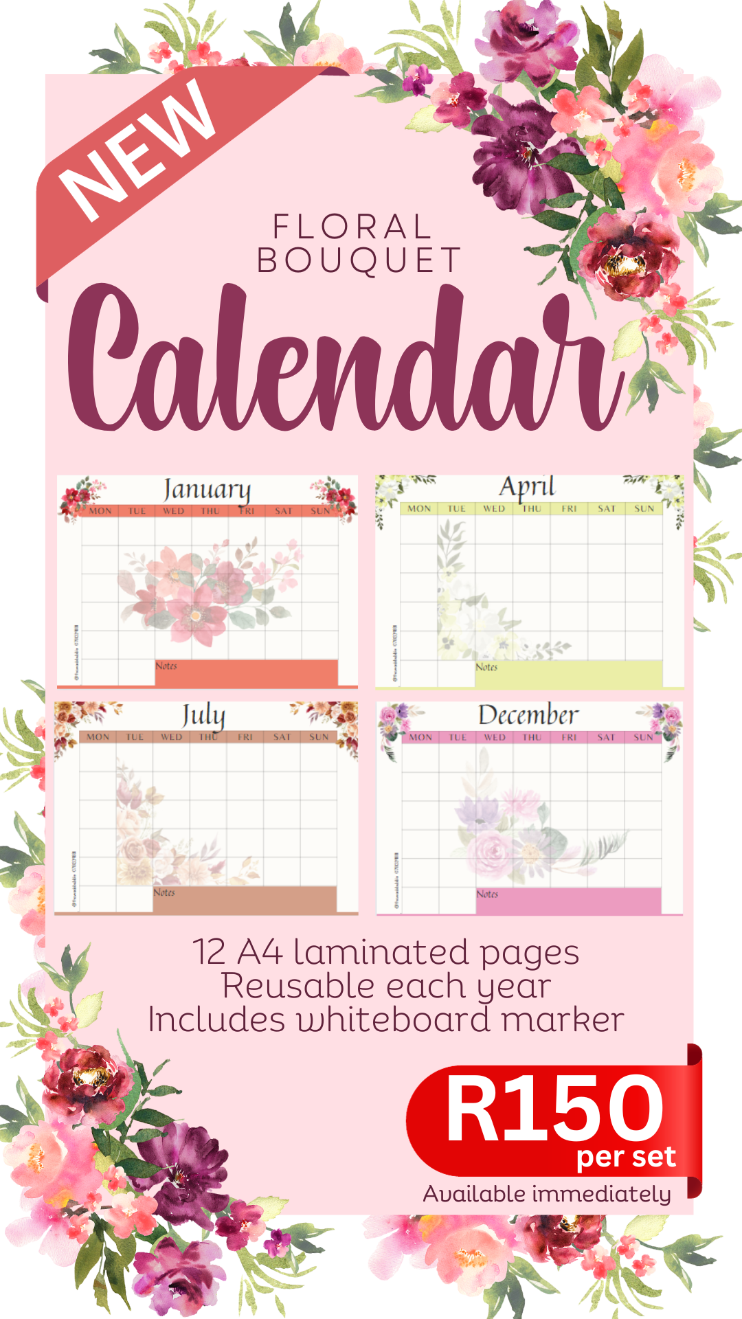 Reusable floral bouquet Calendars